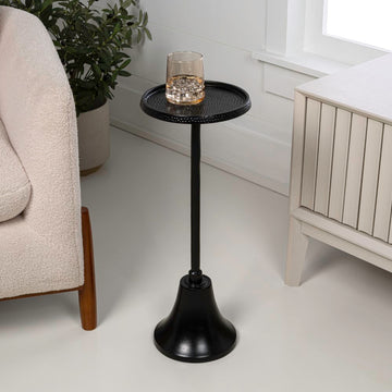 Irida 24" Art Deco Designer Pedestal Drink Table and Decorative End Table with Hammered Round Top and Bell Base